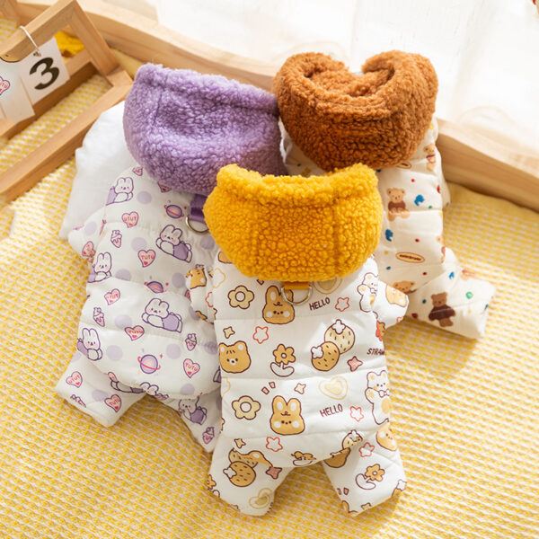 Pet hooded one-piece padded jacket.