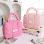 Cute cream puffs square storage bag, candy-colored cotton soft hand-held makeup bag, large capacity, high-end look - Image 2