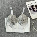 Sexy nightclub dancing wear chest wrap diamond camisole vest outside the fashionable short gathered herringbone bra top - Image 2