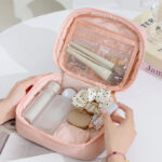 Cute cream puffs square storage bag, candy-colored cotton soft hand-held makeup bag, large capacity, high-end look - Image 3