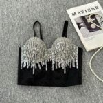 Sexy nightclub dancing wear chest wrap diamond camisole vest outside the fashionable short gathered herringbone bra top - Image 3