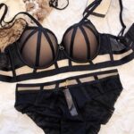 Sexy black mesh chiffon bikini with black ribbon wrap design underwear set