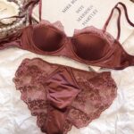 Elegant satin lace patchwork light brown bikini set