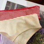 Pure cotton women's briefs with brushed checkered striped print pattern design - Image 9