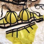 A sexy lingerie set bikini with a lemon yellow black ribbon wrap design - Image 3