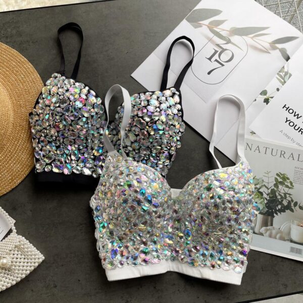 Colored diamond tube top deep V design wrapped chest stage performance suspenders female bar outfit