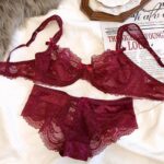 Lace-designed sexy dark brown underwear and bra set