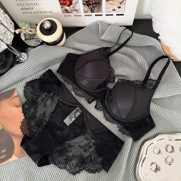 This seductive black lace design sexy lingerie bra set makes the bust look smaller, breathable and comfortable