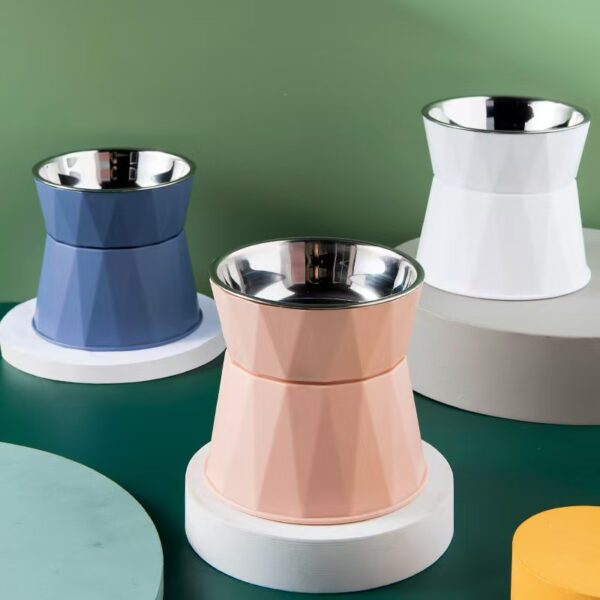 Stainless steel cat bowl dog bowl pet bowl heightened neck double bowl cat water bowl dual-purpose dog food bowl