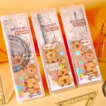 Cartoon primary school supplies set, four-piece set of rulers, 20cm straight ruler, triangle ruler, protractor, ruler set, children's gift - Image 2