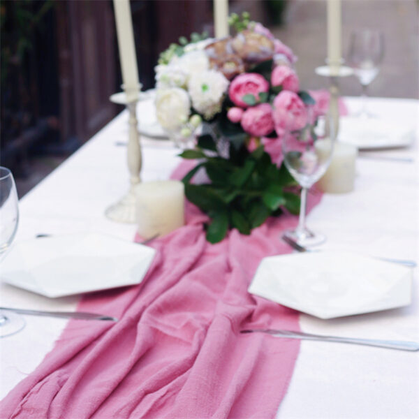Pink Cotton and Linen Wedding Party Decoration Table Runner Tablecloth